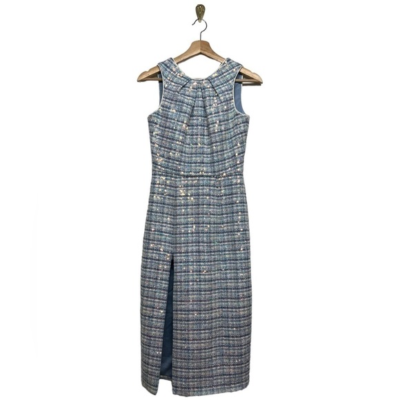 NWOT DRESS THE POPULATION Tweed Sequin Simone Dress Blue XS - Picture 5 of 10